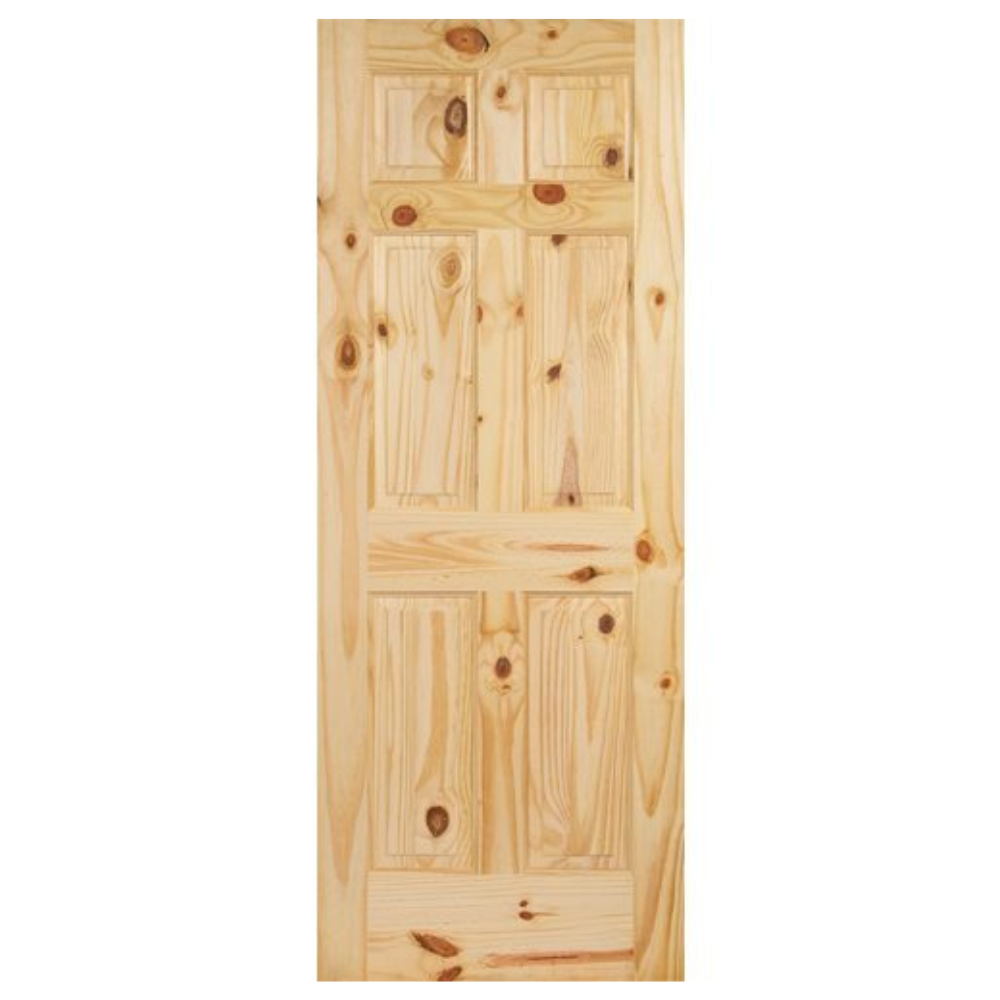 6 Panel Shaker Knotty Pine Door (Solid Core)